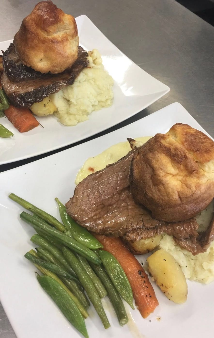Roast beef Sunday lunch with Yorkshire pudding and trimmings